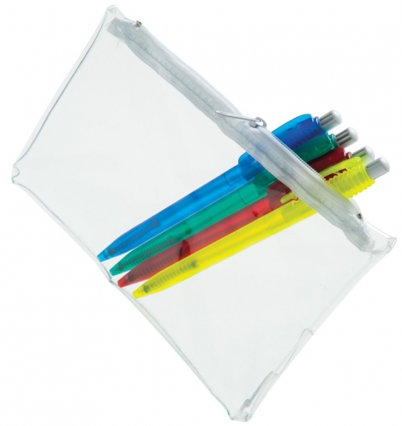 PVC Pencil Case  UK Stock  Clear with White Zip 