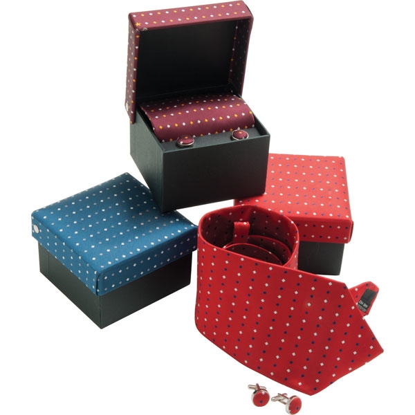 Woven Micro Polyester Tie   Cufflink Box Set