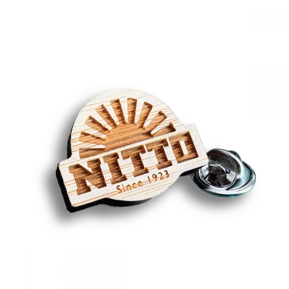 Engraved Bamboo Clutch Pin Badge  UK Made  Bespoke 25mm 
