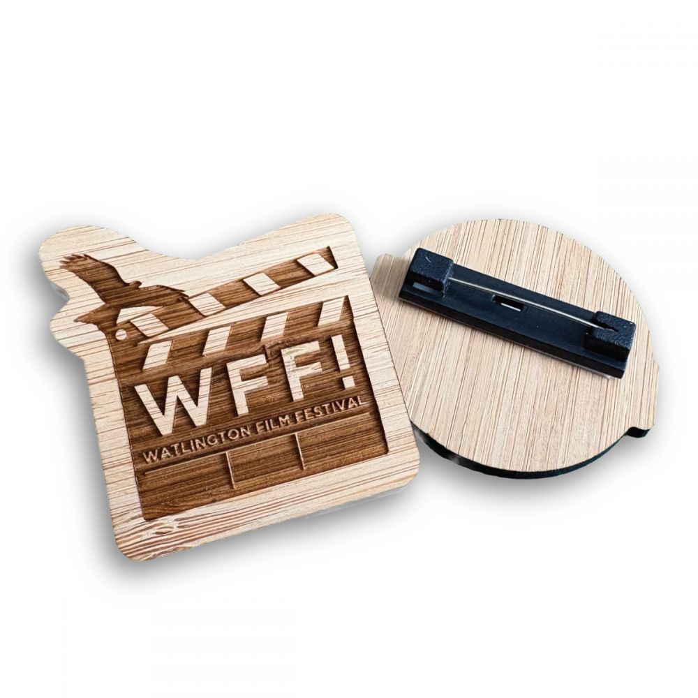 Engraved Bamboo Pin Badge  UK Made  Bespoke 70mm 