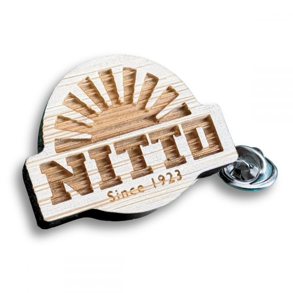 Engraved Bamboo Clutch Pin Badge  UK Made  Bespoke 35mm 