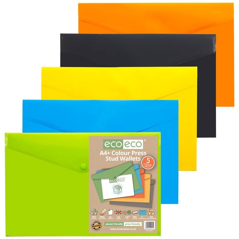 Eco-Eco A4  50  Recycled Press Stud Wallet  UK Stock 