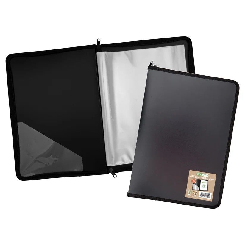 Eco-Eco A4 50  Recycled 30 Pocket Black Zipped Display Book  UK Stock 