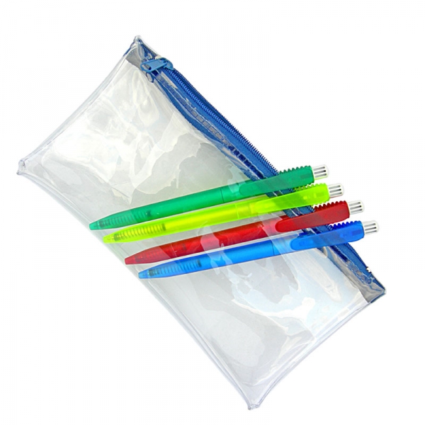 PVC Pencil Case  UK Stock  Clear with Blue Zip 