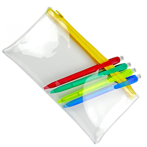 PVC Pencil Case  UK Stock  Clear with Yellow Zip 