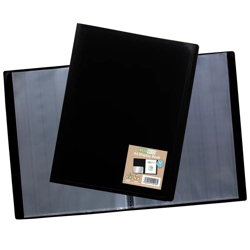 Eco-Eco A4 100  Recycled 40 Pocket Black Flexicover Display Book  UK Stock 