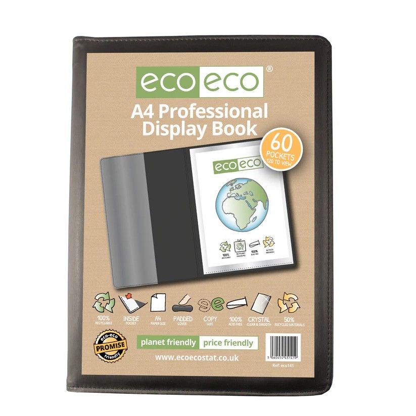Eco-Eco A4 60 Pocket Black Professional Display Book  UK Stock 