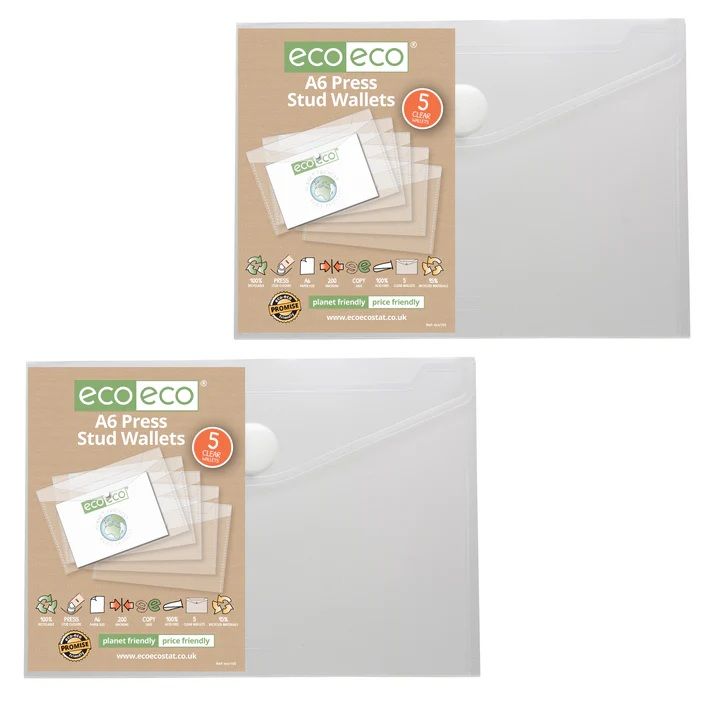 Eco-Eco A6 95  Recycled Clear Press Stud Wallet  UK Stock 