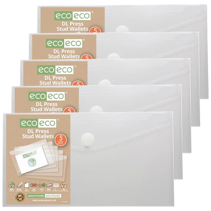 Eco-Eco DL 95  Recycled Clear Press Stud Wallet  UK Stock 
