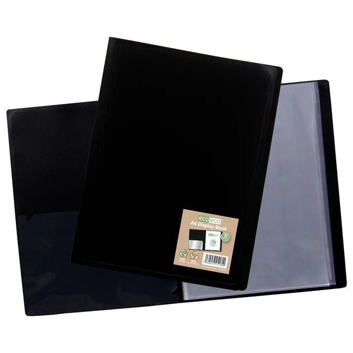 Eco-Eco A4 100  Recycled 10 Pocket Black Flexicover Display Book  UK Stock 