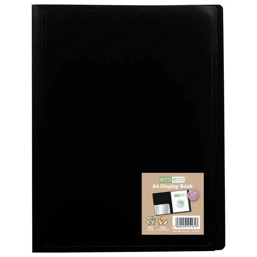 Eco-Eco A4 100  Recycled 120 Pocket Black Flexicover Display Book  UK Stock 